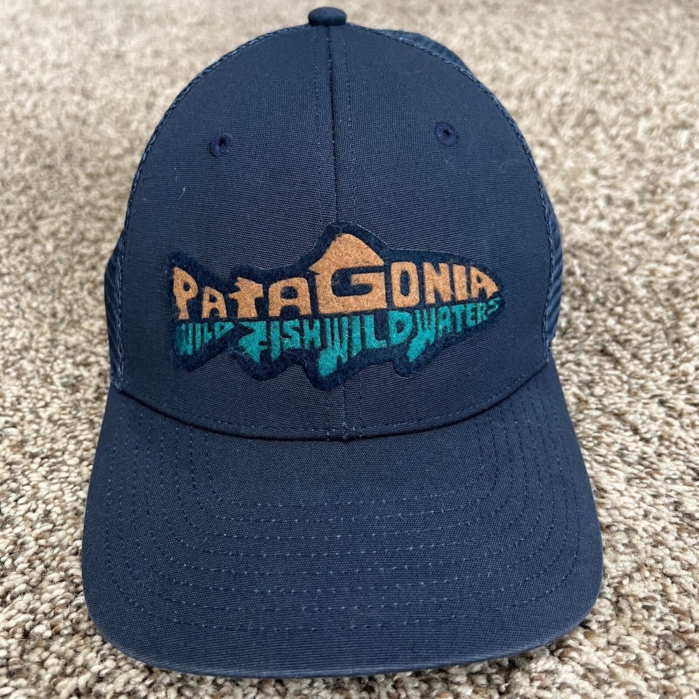 Patagonia Mesh Snapback Hat Wild Fish Wild Waters Blue Ball Cap Adult Unisex
